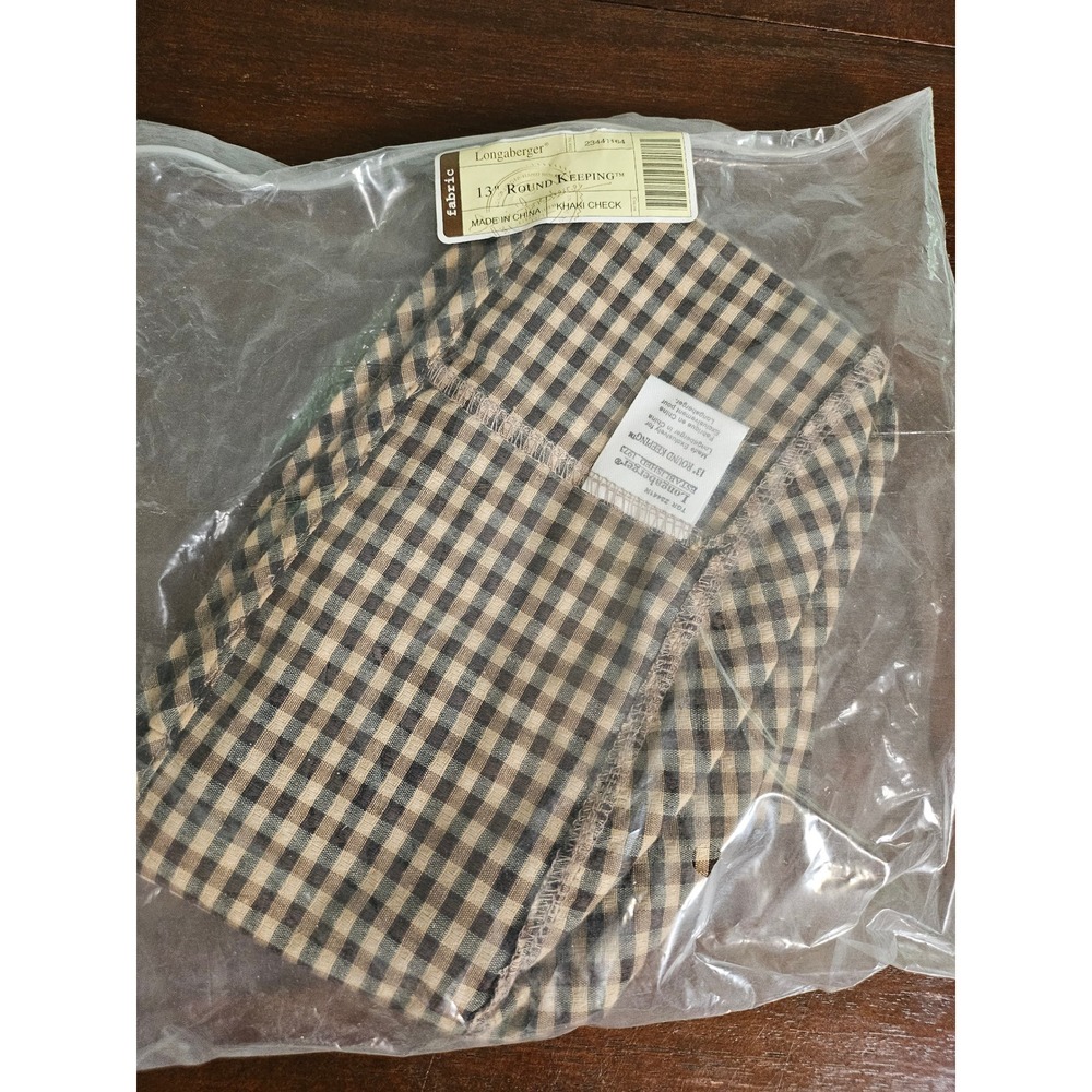 Longaberger 13" Round Keeping Liner Khaki Check Fabric Gingham NEW 23441164